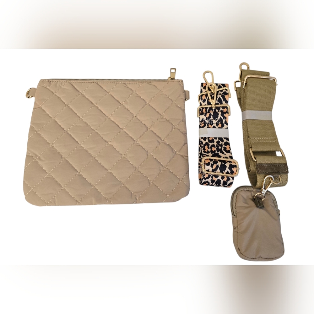 Amy Stran x AHDORNED Quilted Purse Nylon Tote with Accessories Camel Bag NWT